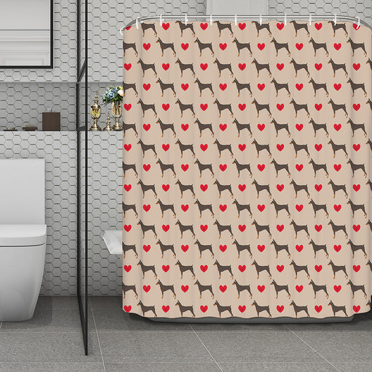 Love Dobermann Pattern Print Polyester Shower Curtain