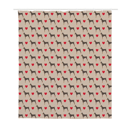 Love Dobermann Pattern Print Polyester Shower Curtain