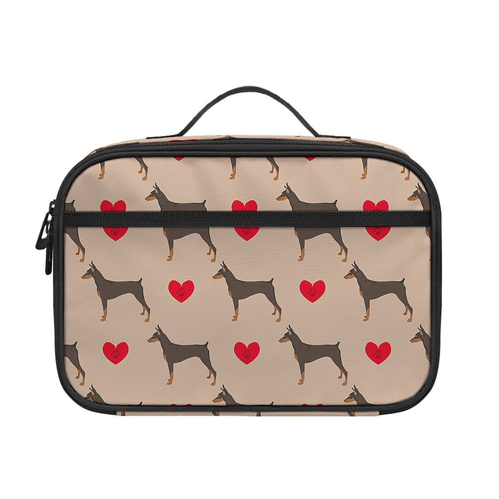 Love Dobermann Pattern Print Portable Lunch Bag