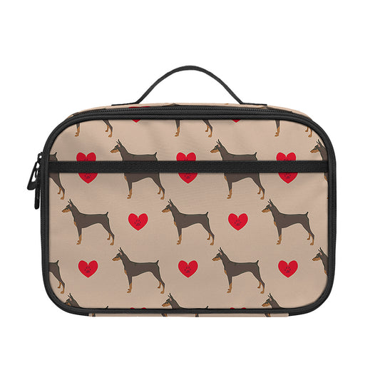 Love Dobermann Pattern Print Portable Lunch Bag