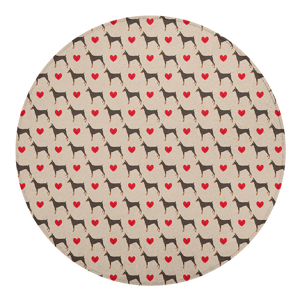 Love Dobermann Pattern Print Round Blanket