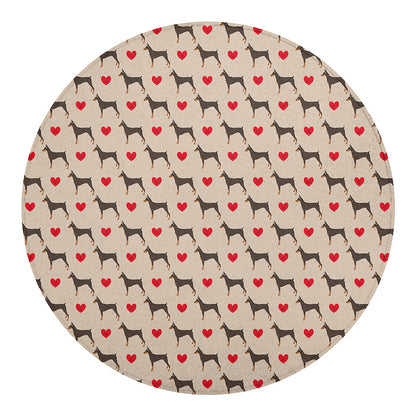 Love Dobermann Pattern Print Round Blanket