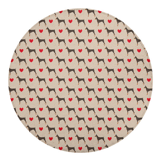 Love Dobermann Pattern Print Round Blanket