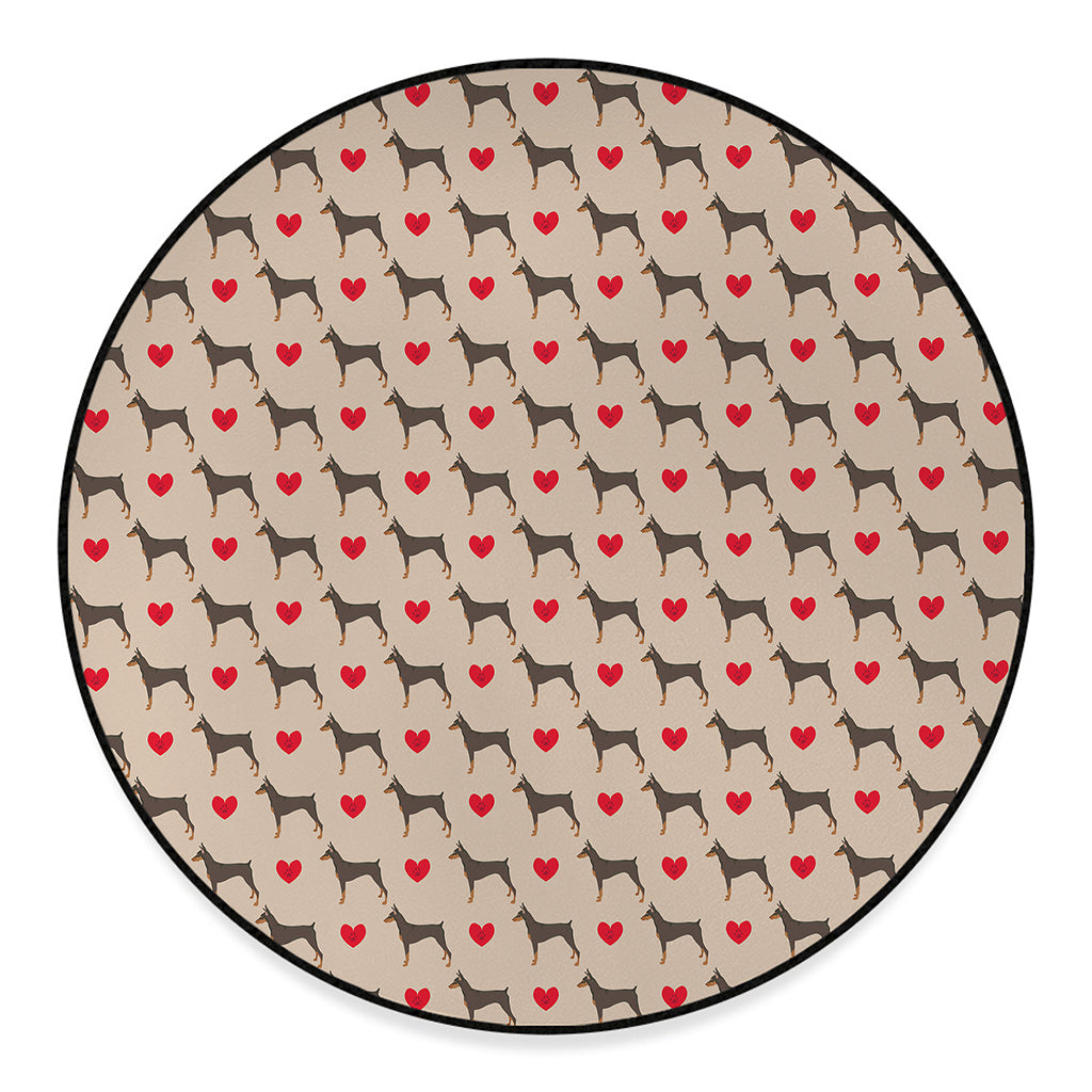 Love Dobermann Pattern Print Round Floor Mat