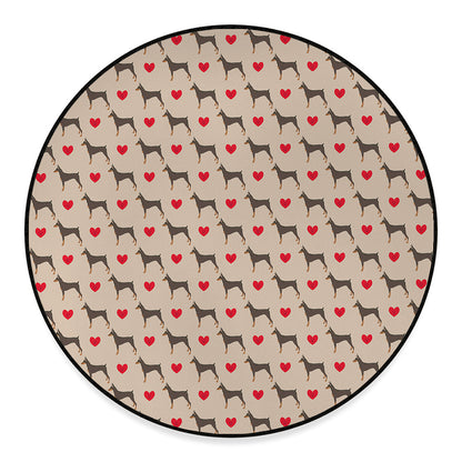 Love Dobermann Pattern Print Round Floor Mat