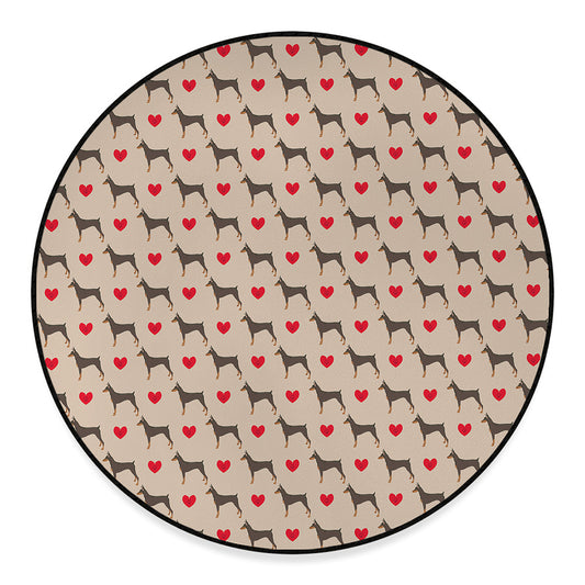 Love Dobermann Pattern Print Round Floor Mat