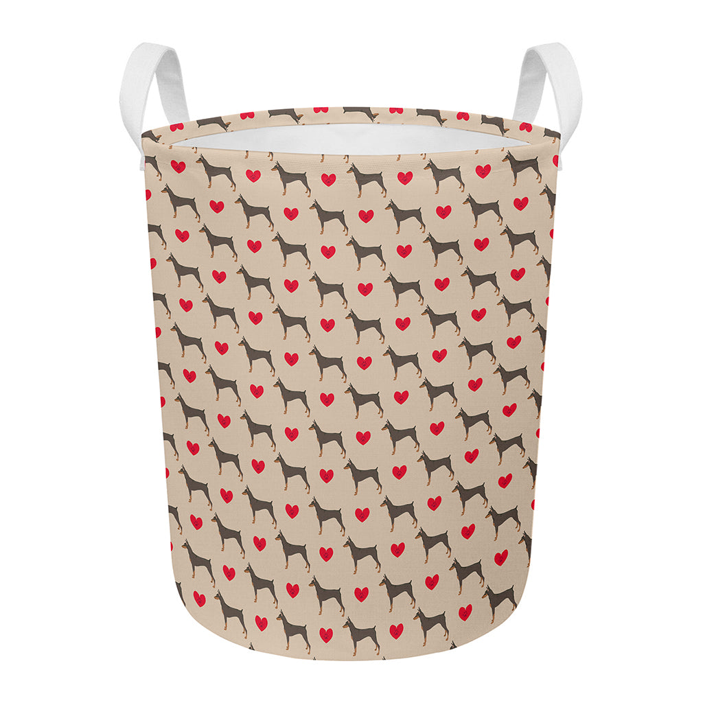 Love Dobermann Pattern Print Round Laundry Basket
