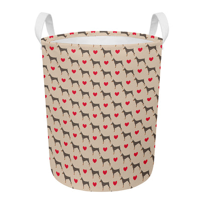 Love Dobermann Pattern Print Round Laundry Basket