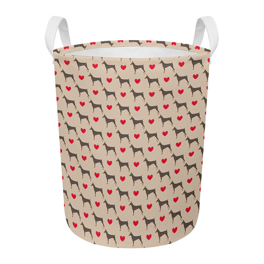 Love Dobermann Pattern Print Round Laundry Basket