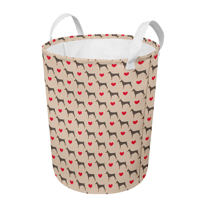 Love Dobermann Pattern Print Round Laundry Basket