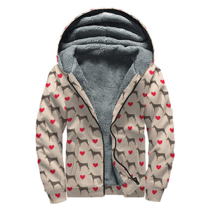 Love Dobermann Pattern Print Sherpa Lined Zip Up Hoodie