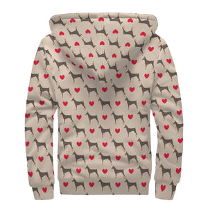 Love Dobermann Pattern Print Sherpa Lined Zip Up Hoodie