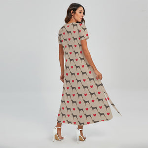 Love Dobermann Pattern Print Short Sleeve Maxi Dress