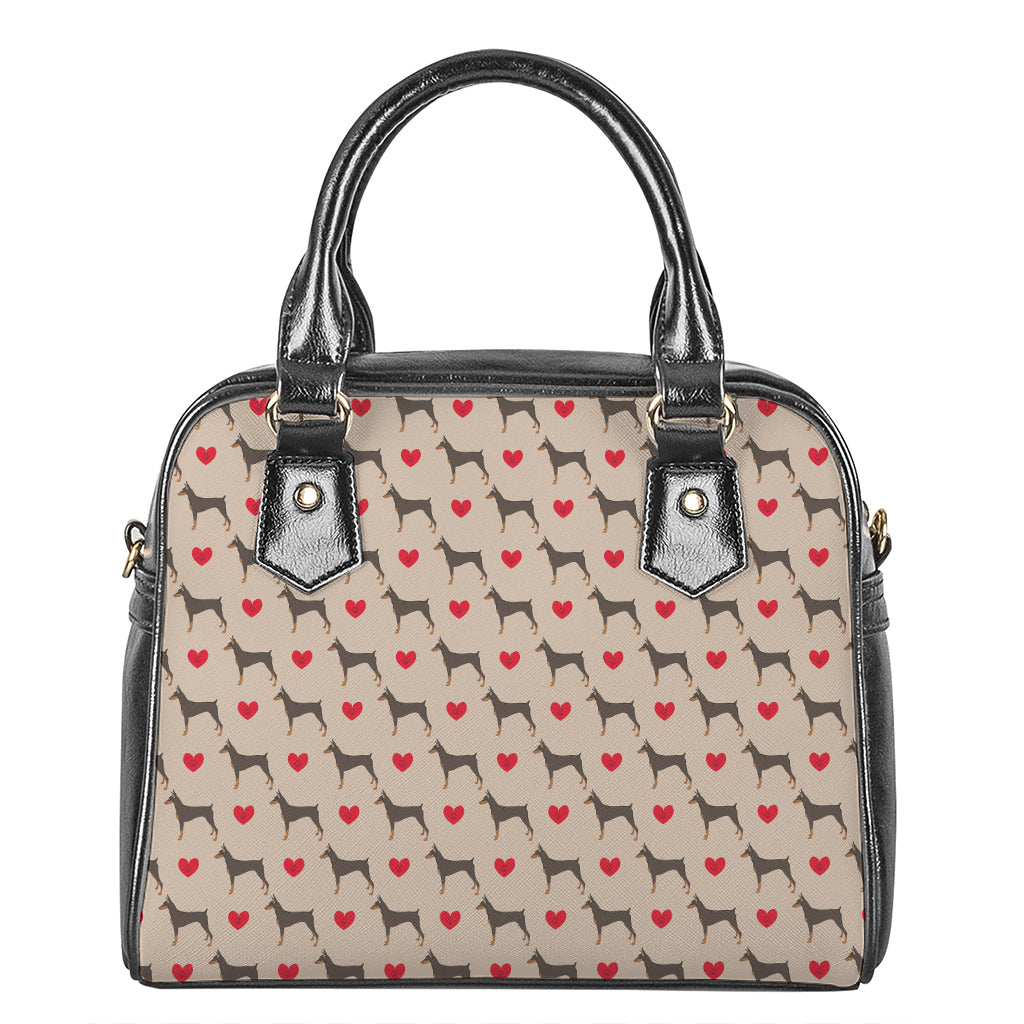 Love Dobermann Pattern Print Shoulder Handbag