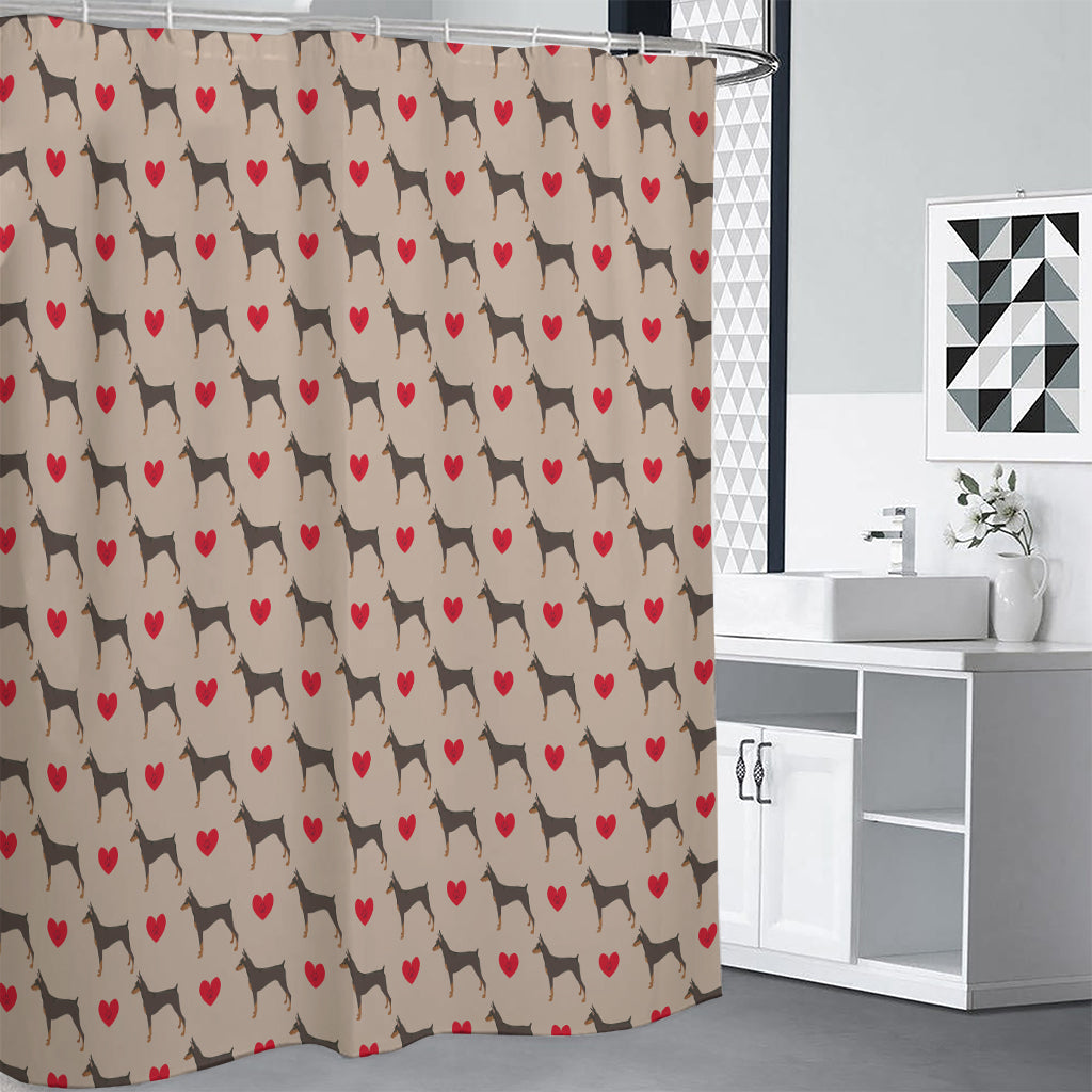 Love Dobermann Pattern Print Shower Curtain