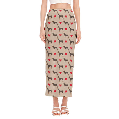 Love Dobermann Pattern Print Side Slit Maxi Skirt