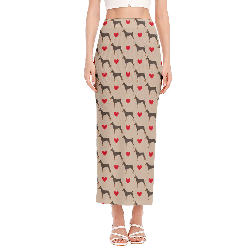 Love Dobermann Pattern Print Side Slit Maxi Skirt