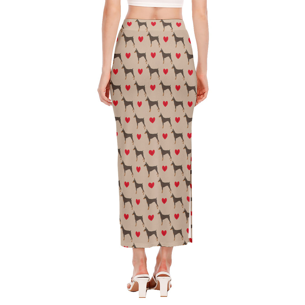 Love Dobermann Pattern Print Side Slit Maxi Skirt