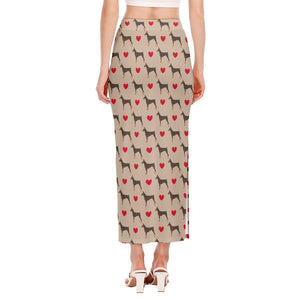 Love Dobermann Pattern Print Side Slit Maxi Skirt