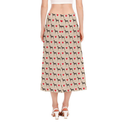 Love Dobermann Pattern Print Side Slit Midi Skirt