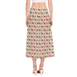 Love Dobermann Pattern Print Side Slit Midi Skirt