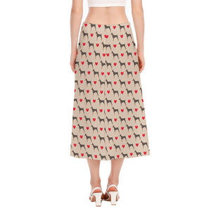 Love Dobermann Pattern Print Side Slit Midi Skirt