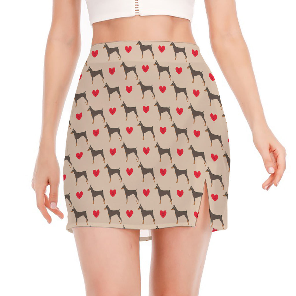 Love Dobermann Pattern Print Side Slit Mini Skirt