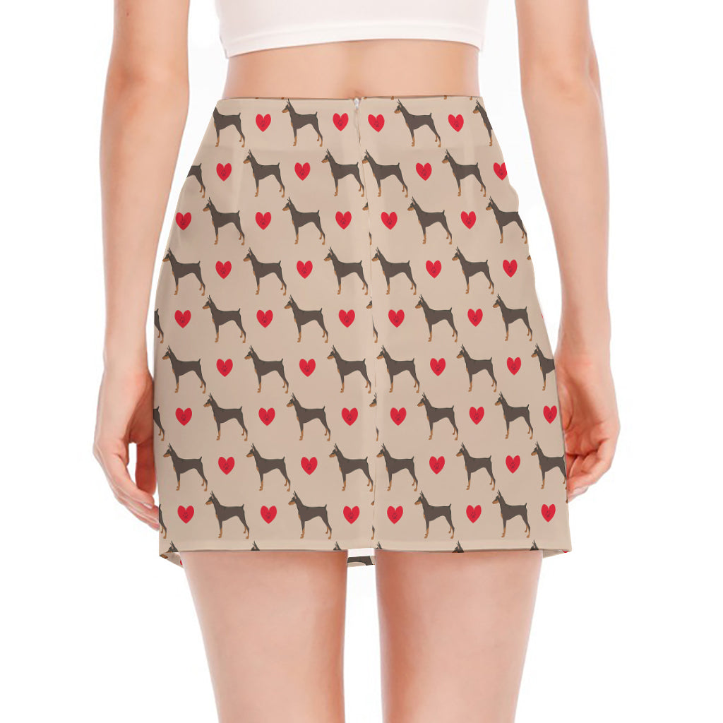 Love Dobermann Pattern Print Side Slit Mini Skirt