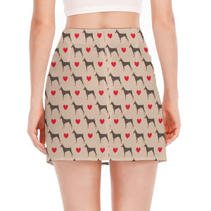 Love Dobermann Pattern Print Side Slit Mini Skirt