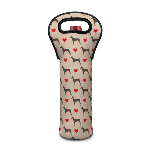 Love Dobermann Pattern Print Single Neoprene Wine Tote