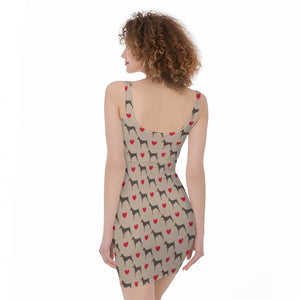 Love Dobermann Pattern Print Sleeveless Bodycon Dress