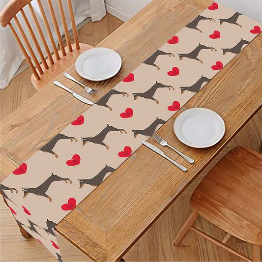 Love Dobermann Pattern Print Table Runner