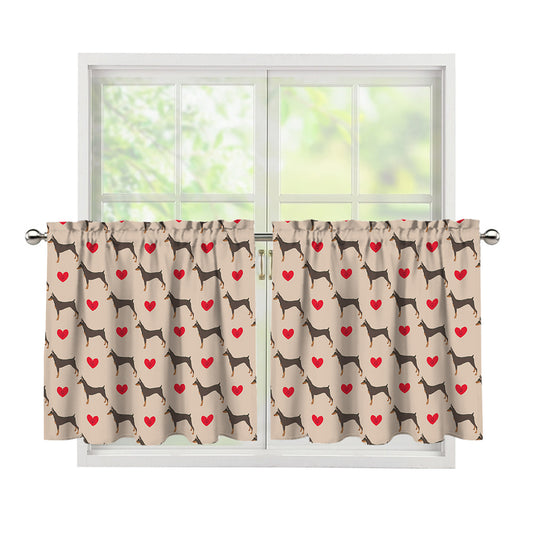 Love Dobermann Pattern Print Tier Curtains