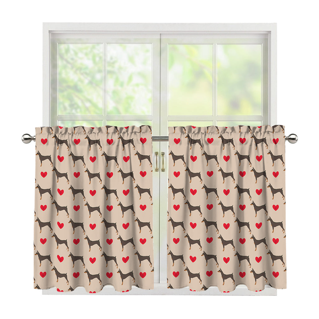 Love Dobermann Pattern Print Tier Curtains