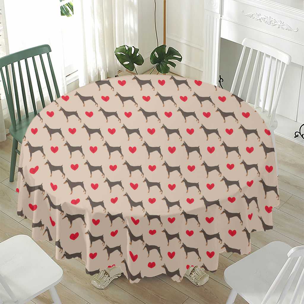 Love Dobermann Pattern Print Waterproof Round Tablecloth