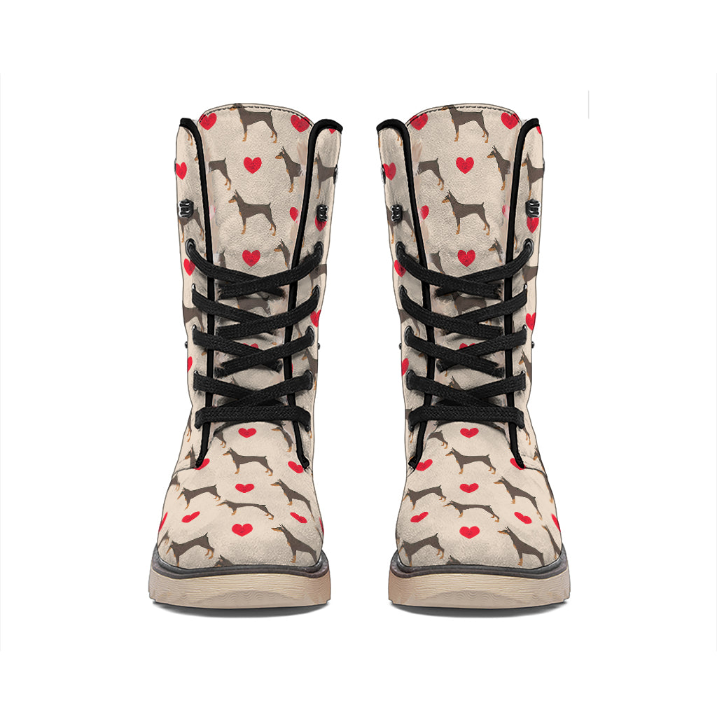 Love Dobermann Pattern Print Winter Boots