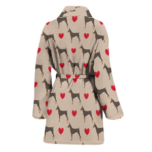 Love Dobermann Pattern Print Women's Bathrobe