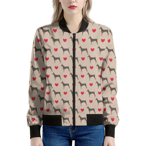 Love Dobermann Pattern Print Women's Bomber Jacket