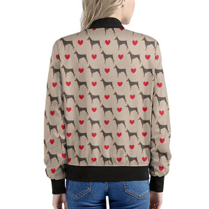 Love Dobermann Pattern Print Women's Bomber Jacket