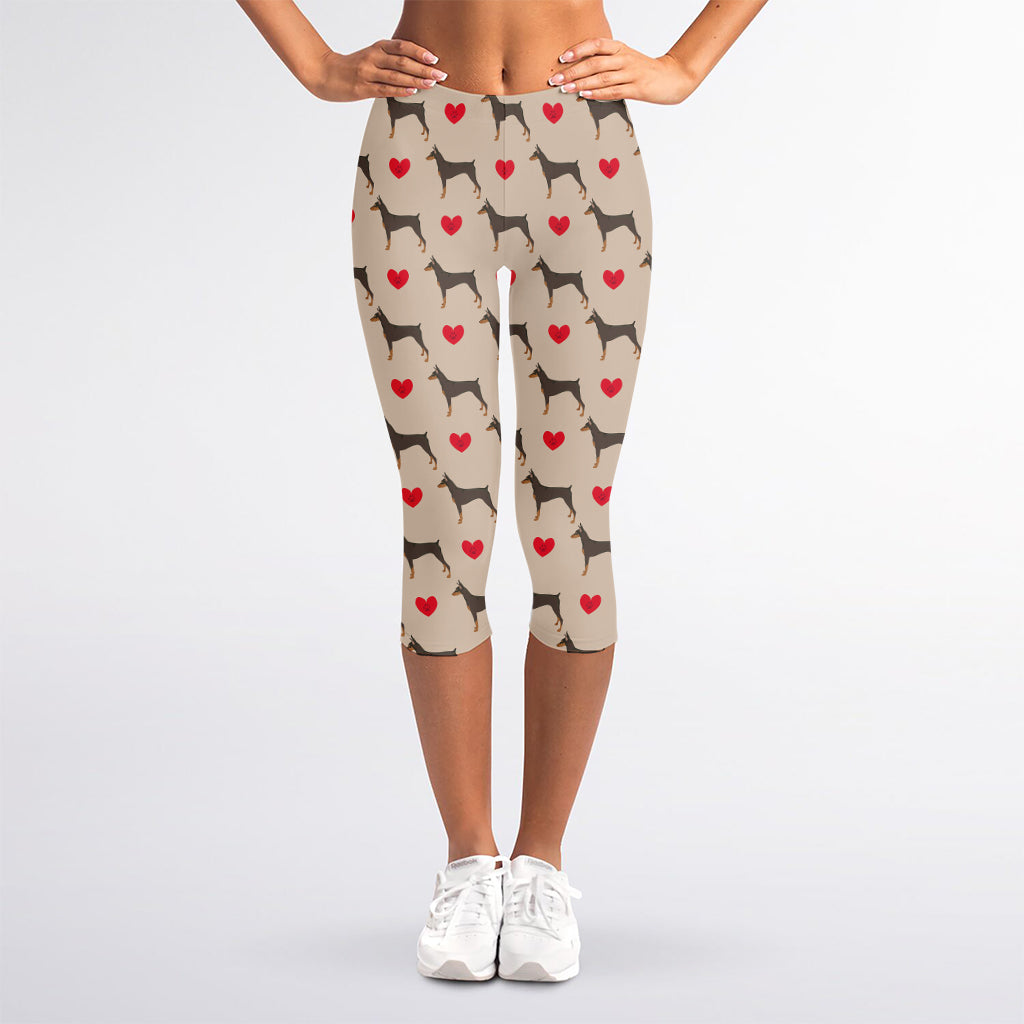 Love Dobermann Pattern Print Women's Capri Leggings