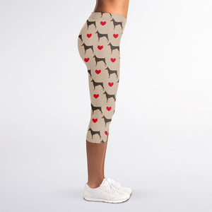 Love Dobermann Pattern Print Women's Capri Leggings