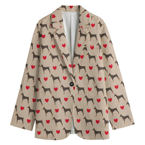 Love Dobermann Pattern Print Women's Cotton Blazer