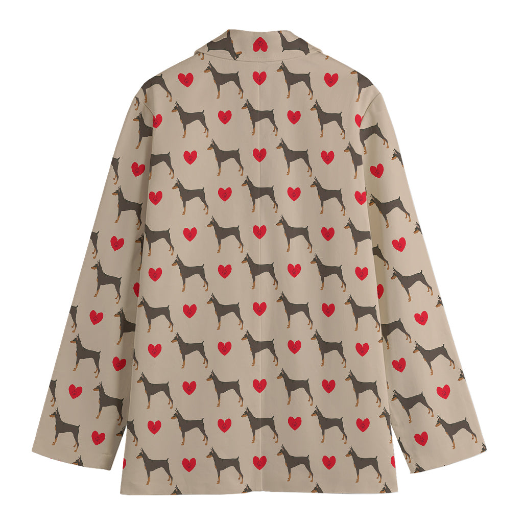 Love Dobermann Pattern Print Women's Cotton Blazer