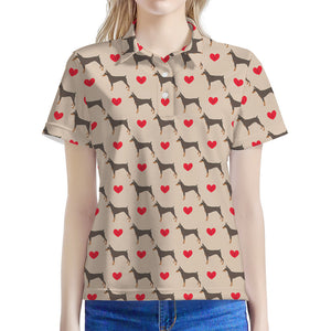 Love Dobermann Pattern Print Women's Polo Shirt