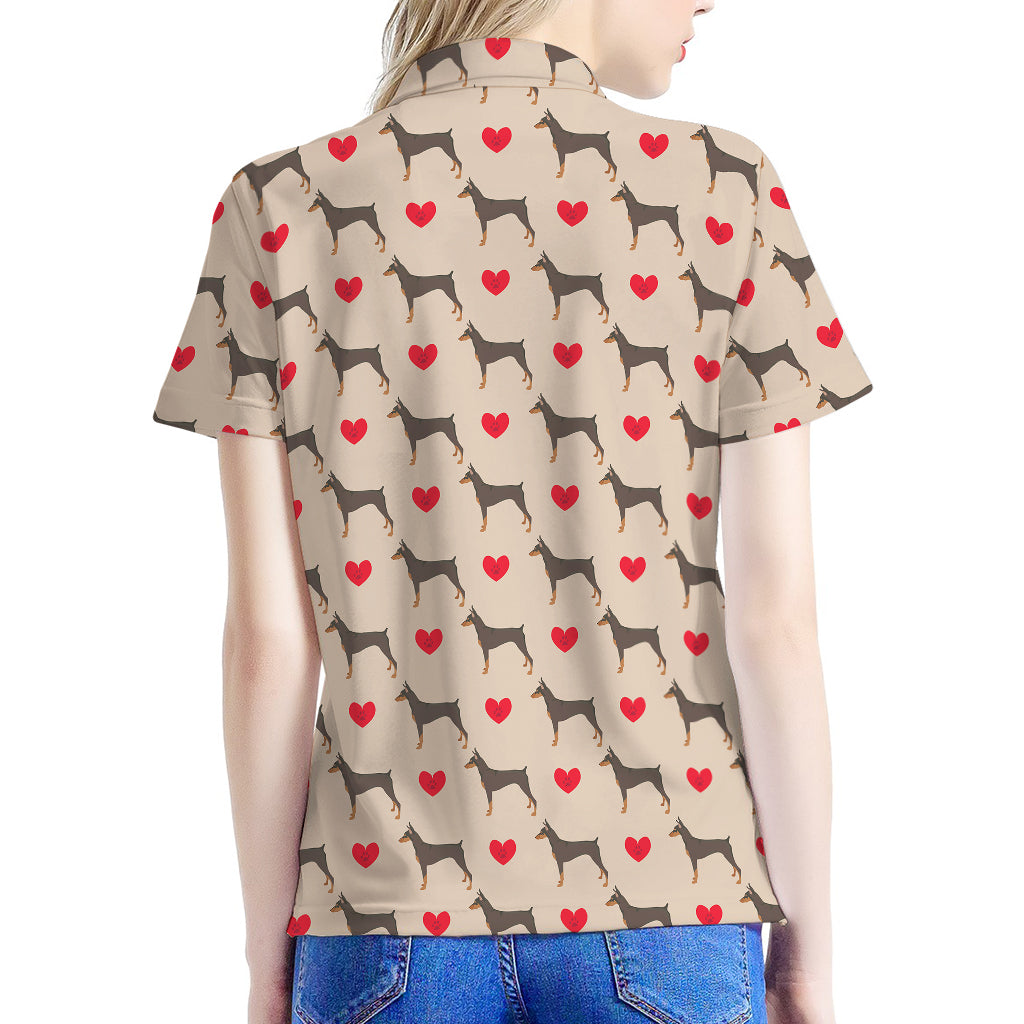 Love Dobermann Pattern Print Women's Polo Shirt