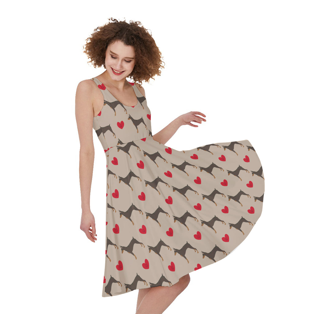 Love Dobermann Pattern Print Women's Sleeveless Dress