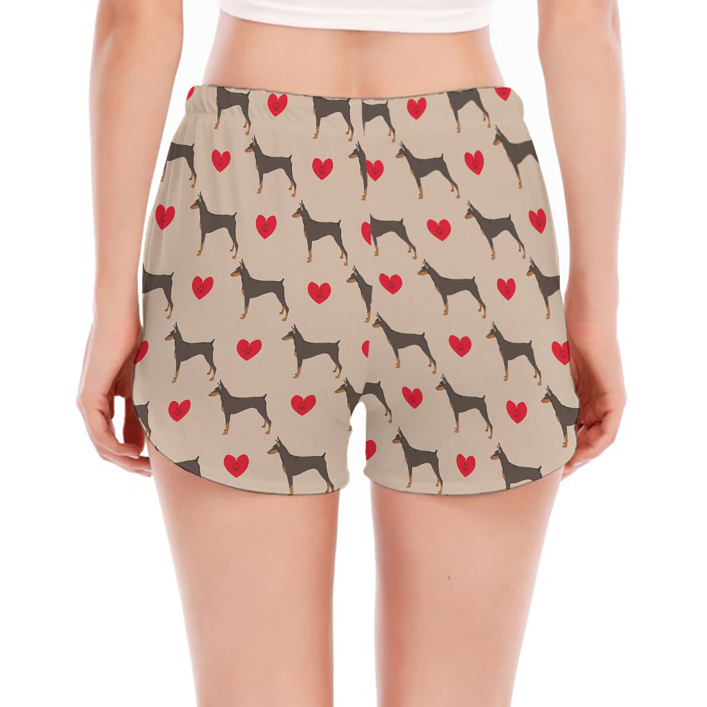 Love Dobermann Pattern Print Women's Split Running Shorts