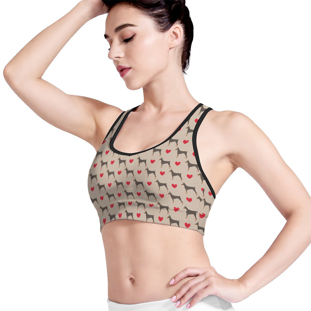 Love Dobermann Pattern Print Women's Sports Bra