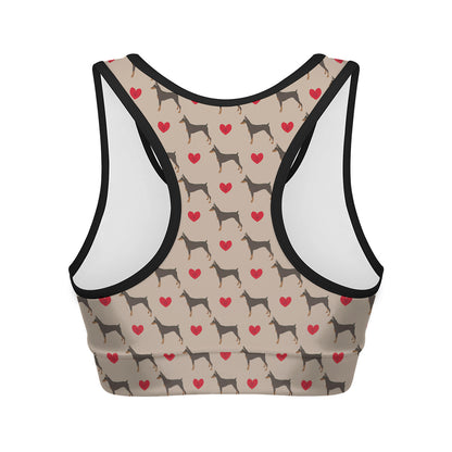 Love Dobermann Pattern Print Women's Sports Bra