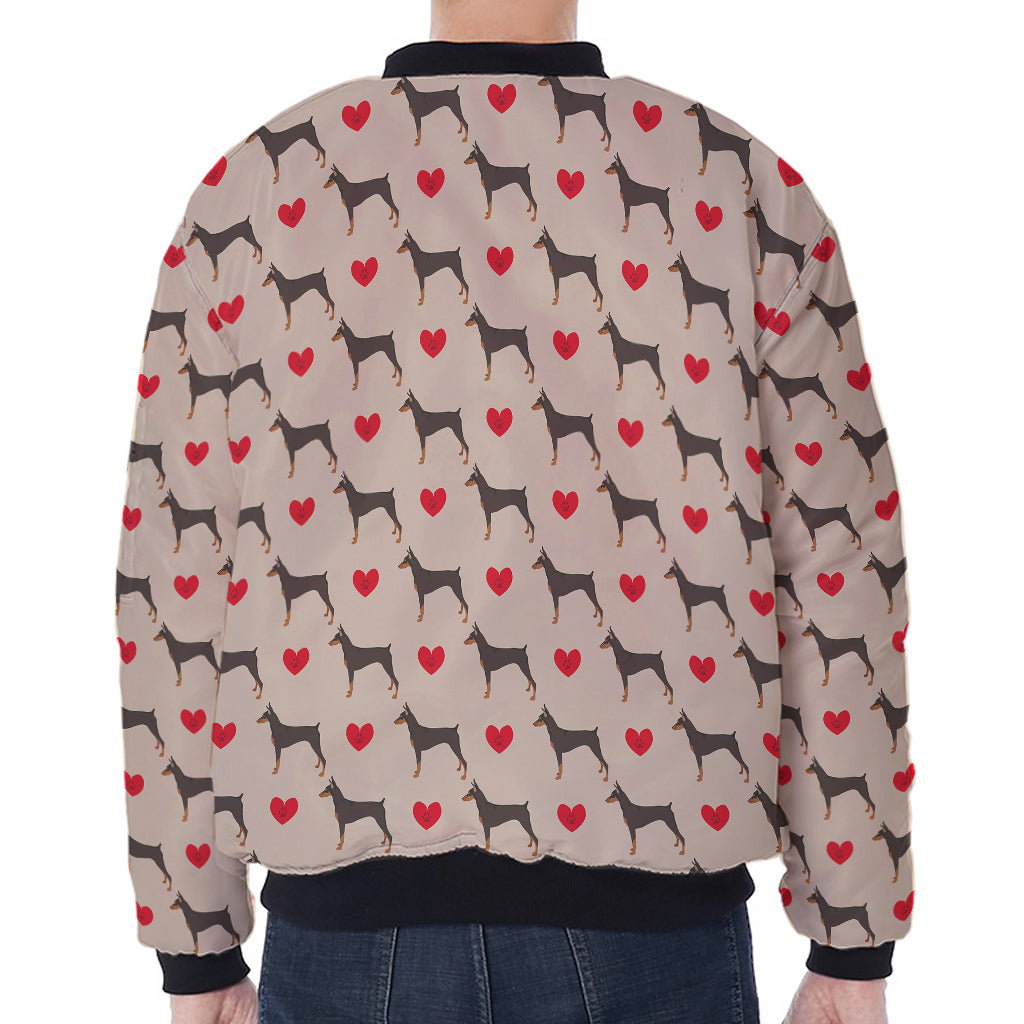 Love Dobermann Pattern Print Zip Sleeve Bomber Jacket